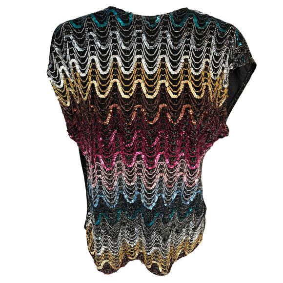 Vintage Style Trix Black Multicolor Sequin Mesh Sleeveless Top 8 Disco - Picture 1 of 8